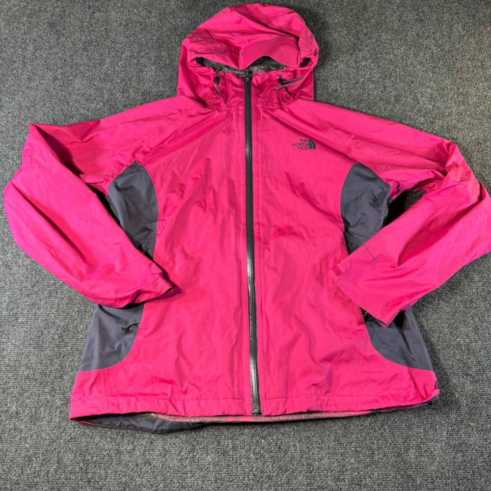 The North Face HyVent FlashDry Rain Jacket Womens Large Pink Grey Full Zip Hood